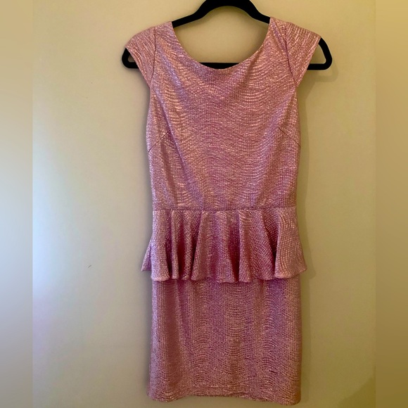 Metallic Rose Peplum Cocktail Dress - Picture 1 of 6